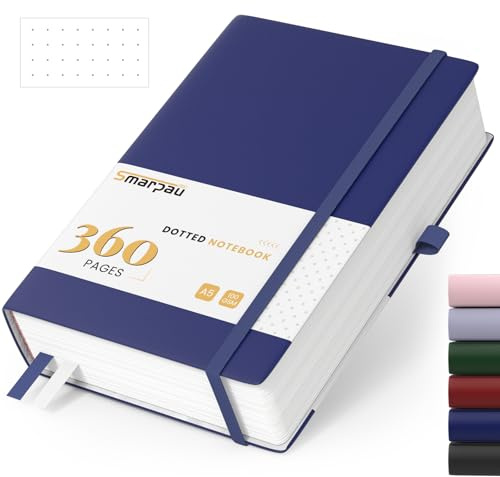 Smarpau A5 Notizbuch Gepunktetes, Softcover Leder Bullet Journal Tagebuch | 360 Seiten 100gsm Dickes Papier zum Schreiben, Journal für Frauen Männer Arbeit Büro Schule Reisen, 14.5 x 21cm - Marineblau