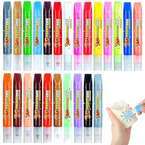 XSHAO® 24 Stück Kerzenstifte, 24 Farben 10ml Kerzen Bemalen Set Wachsstifte für Kerzen Candle Pen für DIY Malerei, Keramikmalerei, Kerzenmalerei