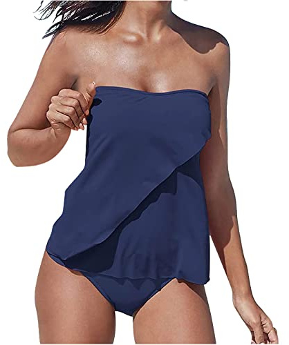 Tankinis Mujer 2025,Tankini para Mujer Traje de Baño Mujer de Dos Piezas Traje de Baño Bandeau Tops Tankini con Breifs, Diseño de Flores Bañadores Mujer para Playa, Piscina, Vacaciones