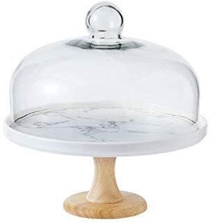 HYEFDWS Cheese Plate Covers 19.5/24 / 27.5CM Cake Tray, Marble Textured Ceramic Bread Plate Glass Salad Cheese Dome Chip & Dip Server Cake Stands (24 * 24 * 26CM)
