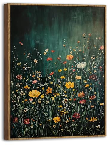 Abstract Floral Wall Art for Living Room Vintage Wildflower Wall Decor Minimalist Flower Canvas Paintings Nature Botanical Prints Framed Artwork for Kitchen Bedroom Bathroom Home Decorations 30x40cm