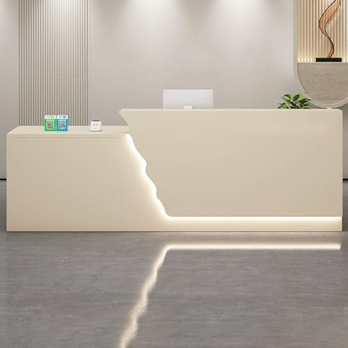 JIAOCKJIAO Empfangstheke mit Theke, Rezeptionstheke mit Leuchten, Moderne Verkaufstheke mit Schubladen, Empfangstisch Vorne für Kassenbüro, Schönheitssalon, Lobby(Beige,51.1in/130cm)