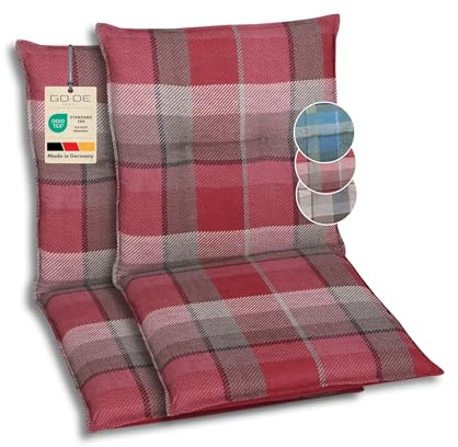 GO-DE Textil Bequeme und attraktive Polsterauflagen für Niederlehner-Gartenstühle (2er-Set, Karo rot, Niederlehner)