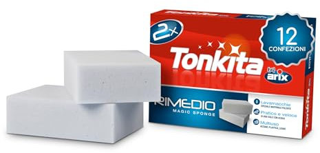 TONKITA | 24 Rimedio Spugna Leva Macchie, 24 Spugne Magiche per Pulire Muro, Impronte e Segni, Gomma Magica per Superfici Domestiche Extra Pulente - 12 Confezioni