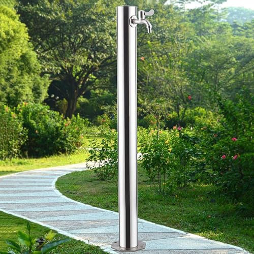 Vertical Outdoor Stainless Steel Water Column, 95cm Antique Faucet Fountain with All Copper Tap and Spray Gun for Garden Farm, Car Washing and Watering