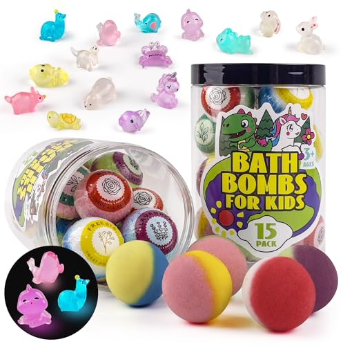 Bath Bombs for Kids with Surprise Inside, 15-Piece Surprise Bath Bombs for Kids, Jar Gift Set with Hidden Toys, Natural Organic Fizzies for Girls and Boys
