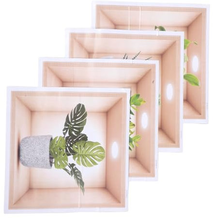 Lot de 4 Autocollants Muraux Décoratifs en Pot de Fleurs PVC Adhésif Décoration Murale pour Salon Facile à Coller 1 Set