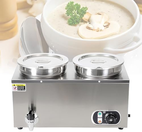 Scaldavivande Commerciale, Scaldavivande Elettrico da 1500 W con Rubinetto, Scaldavivande da Banco in Acciaio Inox a Bagnomaria, Regolabile da 30~85 °C, Per Marmellate, Zuppe, Caramello,7L x 2-110V