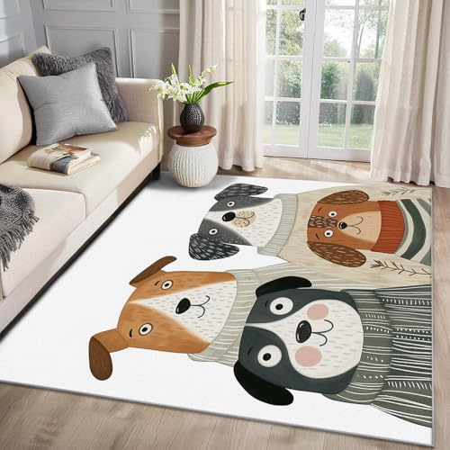 MMYAOKEN Dackel Teppich Wohnzimmer 120x170 Cartoon Hunde Kinder Deko, Teppich Kurzflor, Weich rutschfest Waschbare Teppiche, Bettvorleger Schlafzimmer Kinderzimmer