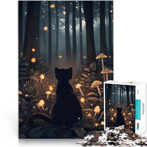 Puzzle 2000 pièces pour Adolescents Chat Noir dans la forêt enchantée Jeu intellectuel Convient pour la décoration de Bureau 70x100cm
