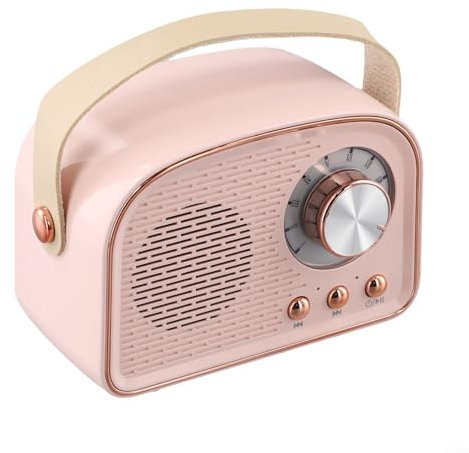 Feeshoppher Blue-tooth Speakers Re-tro Portable Wireless Blue-tooth Speaker with FM Radio Stereo S-ound System Built-in 500mAh Battery Mini Wireless Speakers for Home Office Indoor Outdoor Use(Pink)