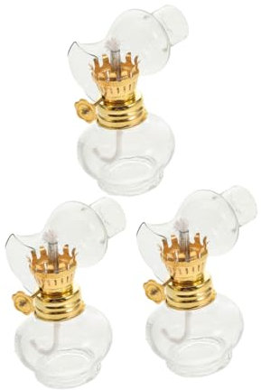 MAGICLULU Kammeröllampe Glas Kleiner Öllampe Vintage Stil 3 Stück Transparent 11,5cm Dickes Hochglas Sichere Notbeleuchtung Tischdekoration Wohnzimmer Schlafzimmer Einfach Nachfüllbar
