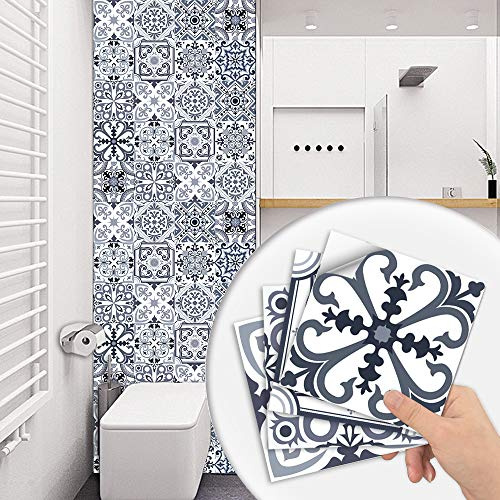 Piastrelle Adesive Cucina E Bagno Fiori Grigi Impermeabile Pannelli Decorativi Per Pareti Piastrelle Mattonelle Adesive PVC Paraschizzi Cucina Adesivo Facile Da Applicare 10 PC(15x15cm)