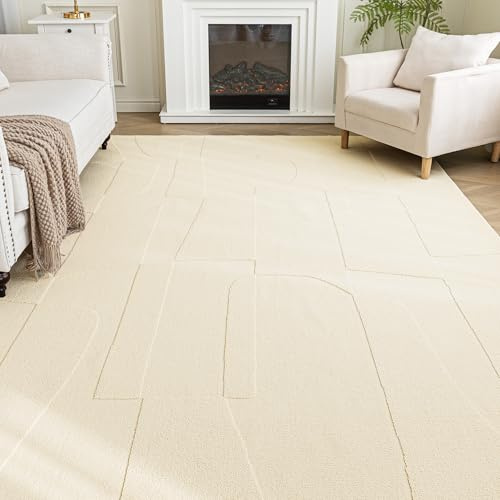 Sonive Geometrisch Teppich Wasserabweisend rutschfest 200×290 cmBeige | Weiche Fußmatte Außen Innen für Wohnzimmer, Schlafzimmer, Kinderzimmer Waschbarer Küchenteppich