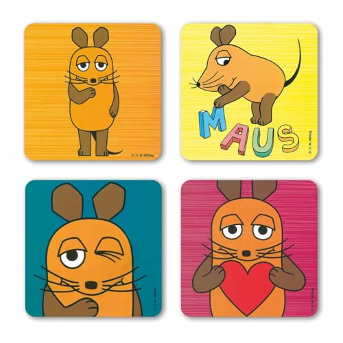 Logoshirt® Die Sendung mit der Maus Maus Untersetzer 4er Set Kork | Stylisches Fan-Accessoire, 10 x 10 cm, brillanter Farbdruck, lizenziertes Originaldesign, für heiße & kalte Getränke