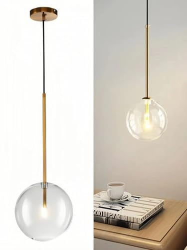Pink Palm Lampadario a Bolle in Vetro soffiato, lampadari a Bolle in Vetro soffiato a Coste Color Oro Trasparente per Camera da Letto, Soggiorno, Ingresso, Bagno (Oro-5, 15 * 15 * 38)