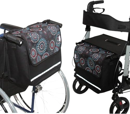 SENIORI Rollator- und Rollstuhltasche – Bequeme Befestigung & viel Stauraum – für Verschiedene Modelle – Mit Reflektor, Klettverschluss & stabiler Form (1. Kreise, Flex)