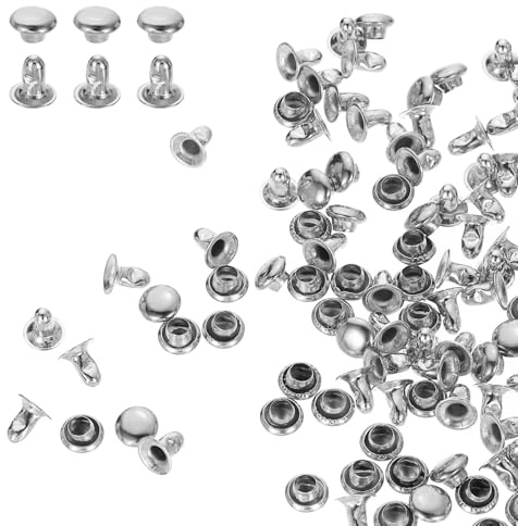 sourcing map 200 Sets Single Cap Rivets 5mm Carbon Steel Round Head Snaps Studs Fasteners Tubular Metal Studs for Leather Craft Repairs Decoration, Silver