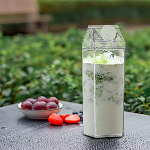 Lot de 2 bouteilles de lait carrées transparentes - Bouteilles d'eau réutilisables en carton - Bouteilles d'eau portables pour lait, jus, boissons