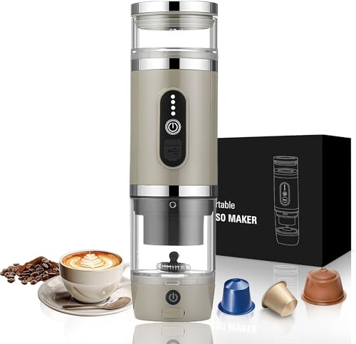 Bostar Machine à café portable avec mousseur à lait 3 en 1 électrique portable expresso rechargeable pour petites ou grandes capsules et café moulu pour bureau, voyage, camping