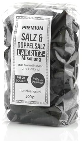 Salzig und Doppelsalz Lakritzmischung 500g, aus Skandinavien und Holland | Handverlesene Salzlakritz, Salmiak, dänische Lakritz, Geschenkset für Kenner, Liebhaber salziger Sorten