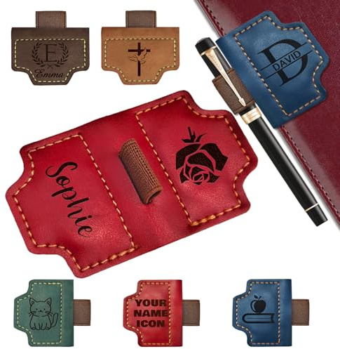 Personalisiertes Magnetisches Lesezeichen aus Leder mit Stifthalter, individuell gravierte Lesezeichen mit Namen zum Lesen für Frauen Männer Kinder Buchliebhaber Geschenke Reisende Notizbuchzubehör