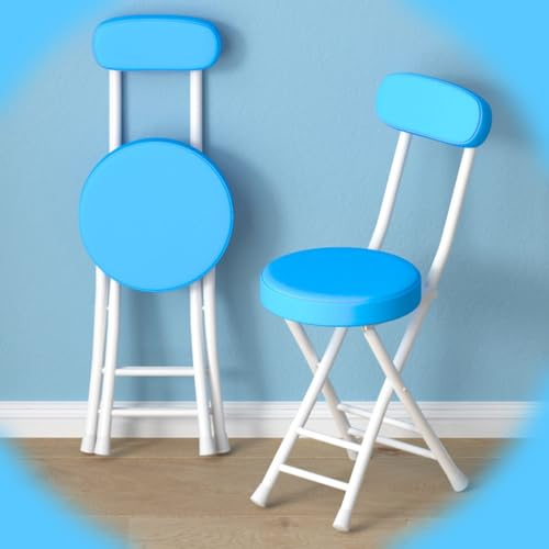 Sgabello da bar pieghevole portatile con schienale, sedia pieghevole compatta per cucina, sala da pranzo, soggiorno, design elegante blu per un comfort salvaspazio