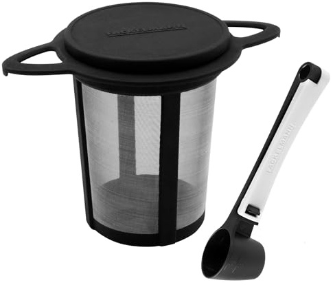 Fackelmann Set Filtro Tè a Rete Fine e Cucchiaino Dosatore/Clip 2-in-1, filtro in Acciaio Inox, Infusore Tazza con Maniglie Laterali e Paletta Misurino per Tè e Caffè, utensili da cucina per infusi