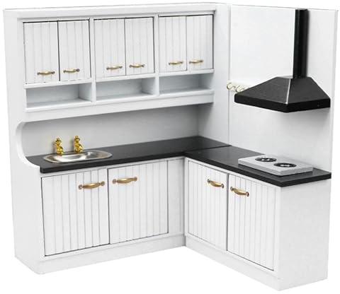 Xweptuy Dollhouse Kitchen Mini Juego de Cocina de 2 Piezas, Escala 1/12, gabinete de Estufa y Fregadero en Miniatura de Madera, Muebles de casa de muñecas, Accesorios de Comedor