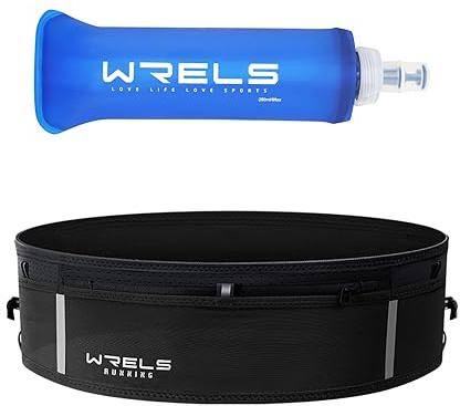 WRELS Ultraleichter Laufgürtel mit 250-ml-Softflasche für Damen und Herren, Feuchtigkeitsableitender Lauftasche Laufgurt mit Handytasche für Joggen, Marathon und Fitness