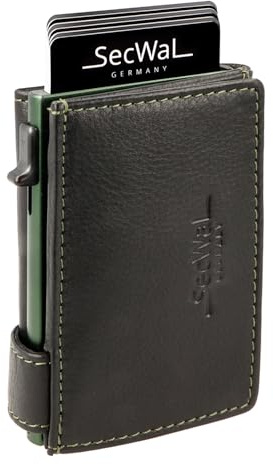 SecWal Kartenetui mit XXL Münzfach Druckknopf inkl. Geschenkbox - Made in Germany - inkl. E-Book für Damen und Herren grüner Container - RFID Schutz Geldbeutel mit Wiener Schachtel (Grün-Schwarz)