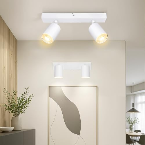 Dehobo Led Deckenstrahler Schwenkbar 350° - Deckenstrahler 2 Flammig Deckenleuchte GU10, LED Wandstrahler Weiß, Spotlight Lampe Deckenlampe für Wohnzimmer Schlafzimmer, Nein GU10 Leuchtmittel, 2 Stück
