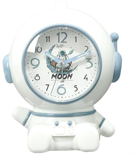 Wecker für Kinder, entworfen als Astronaut mit Dual-Alarm-Funktion und ultra-leisem geräuschlosem Sweep-Uhrwerk (B)