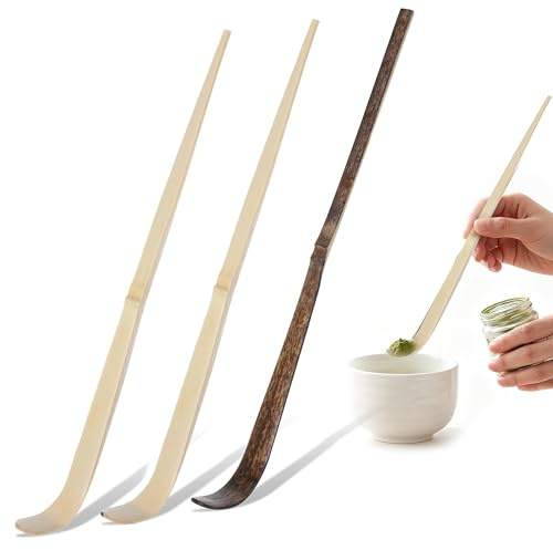 KIMHOME Paquete de 3 cucharas de bambú para matcha, cucharas tradicionales de chashaku de 18,5 cm, accesorios esenciales de preparación de té para entusiastas del té adultos
