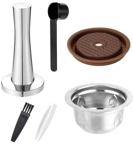 XIHIRCD Capsules Réutilisables de 230ml pour Nespresso Vertuo, Acier Inoxydable Ensemble Capsules Café Rechargeables avec Couvercle en Silicone Cuillère Goupillon Pince à Épiler et Marteau à Tasser