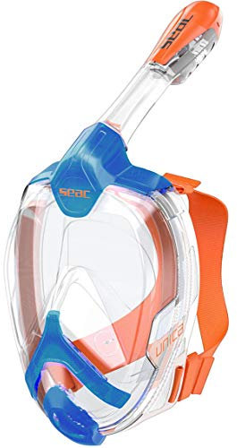 Seac Unica, Vollgesichtsmaske zum Schnorcheln, Vollgesichtsmaske mit 180° Sichtfeld, L/XL, blau/orange