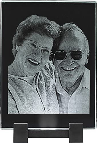 Galerie Kristall 2D-Laser Dezente Kristallscheibe mit Wunsch-Foto und Wunsch-Text (105 x 140 mm, Hochformat, Schiene mit LED-Licht)
