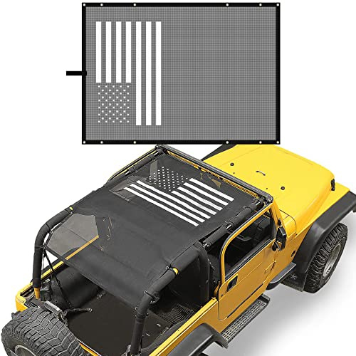 RT-TCZ Jeep Wrangler TJ US Flag Durable Polyester Mesh Shade Top Cover Provides UV Sun Protection for 1997-2016 Jeep Wrangler TJ Original Black And White
