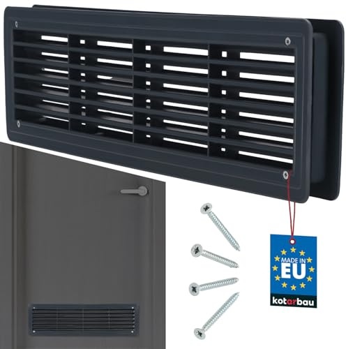 KOTARBAU® Rejilla de ventilación 13,5 x 48,8 cm Rejilla de extracción de aire Color grafito Ventilación de Puerta Baño Rejilla de láminas de plástico Rectangular Resistente