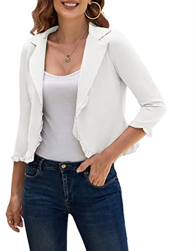 GRACE KARIN Women Casual Business Suit Blazer Jacket 3/4 Sleeve Open Front Cardigan White L