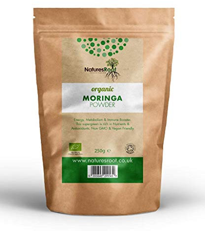Nature’s Root Organic Moringa Powder 250g - 100% Natural Green Superfood | Vegan Whole Food | Non-GMO | High in Antioxidants | Dietary Fibre | Kraft Paper Pouch