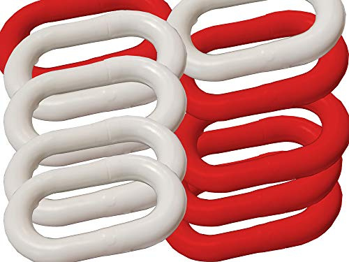 UvV Absperrketten Notglieder 10er Set, Reparatur und Verbindungsglieder aus Kunststoff in vielen Farben und Größen (10 mm, rot/weiß)