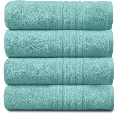 GC GAVENO CAVAILIA New Hampton Pack of 4 Bath Towel Set, 100% Ringspun Cotton, Extra Absorbent 450 GSM Luxury Bath Sheets, Aqua, 4PK