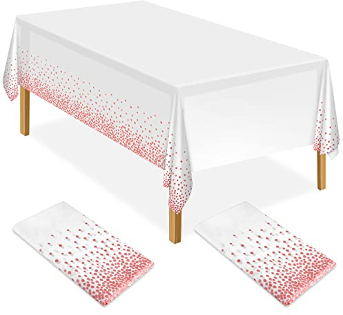 ELECLAND Party-Tischdecke aus Kunststoff, 137 x 274 cm, rotgoldene Punkte, Konfetti-Tischdecke, rechteckig, Party-Tischdecke für Picknick, Babyparty, Hochzeit, Geburtstag, Dekoration, 2 Stück