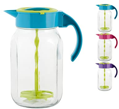 Home Caraffa con Tappo e Agitatore Spiro, in Vetro, Multicolore Assortito, 1.8 Lt – Agitatore per Bevande, Lavabile in Lavastoviglie, Invio Casuale del Colore