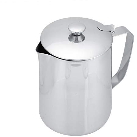 Milchkännchen mit Deckel, 2000ml Milchaufschäumkrug Edelstahl Kaffeekännchen Kännchen für Kaffee Sahnekännchen Teekanne mit Deckel für Milch Tee Kaffee Cappuccino