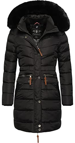Navahoo Abrigo de invierno para mujer cálido abrigo acolchado largo con capucha de piel sintética desmontable Paula XS-5XL, XXL