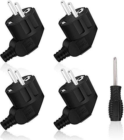 Aicharynic Spina Schuko, 4 Pezzi - Contatto di Protezione, Gomma + Cacciavite, 250 V (16 A), Angolare, Alimentazione IP44, Impermeabile per Esterni, Nero