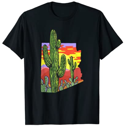 Retro Saguaro Sunset Funny Cactus Opuntia Cactaceae Lovers T-Shirt