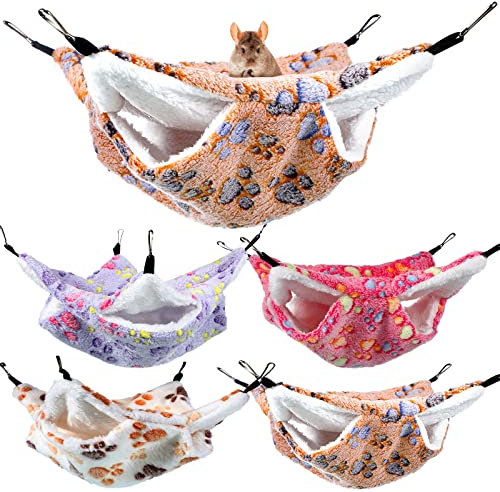 4 Stück Meerschweinchen Hängematten für Ratten Frettchen Hängematte für Kleintier Weich Warmes Fleece Haustiere Käfig Zubehör Hängende Kleintierbetten für Schlafen Hamster (Pfoten)